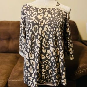 Now N Forever Asymmetrical One Shoulder Leopard Print Sweater